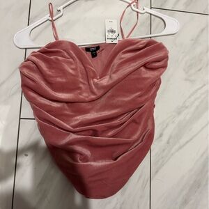 Express Blush Velvet Strapless crop top NWT small